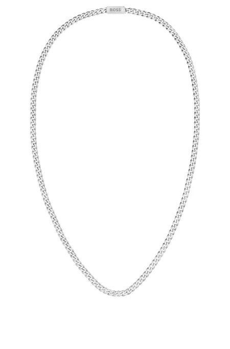 Curb-chain necklace in stainless steel with branded closure