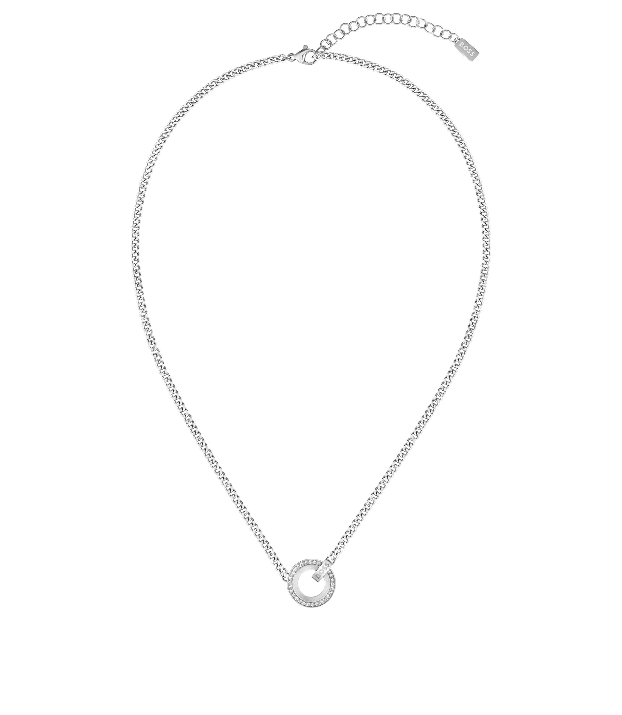 Halskette mit Kristallring und Logo-Glied