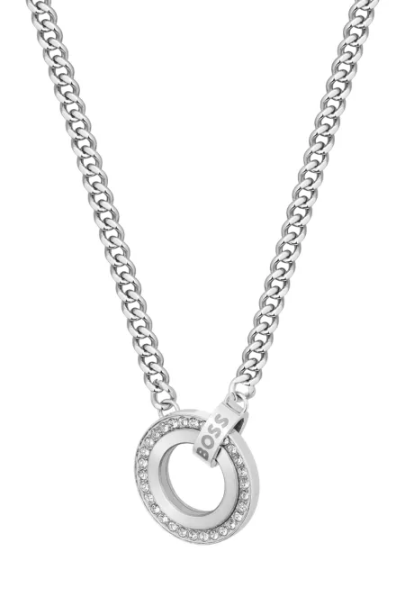 Collier chaîne avec maillon logoté et anneau à strass