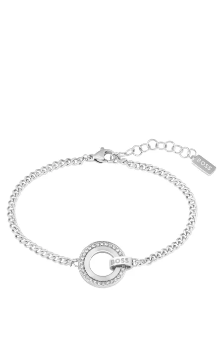 Bracelet chaîne avec maillon logoté et anneau à strass