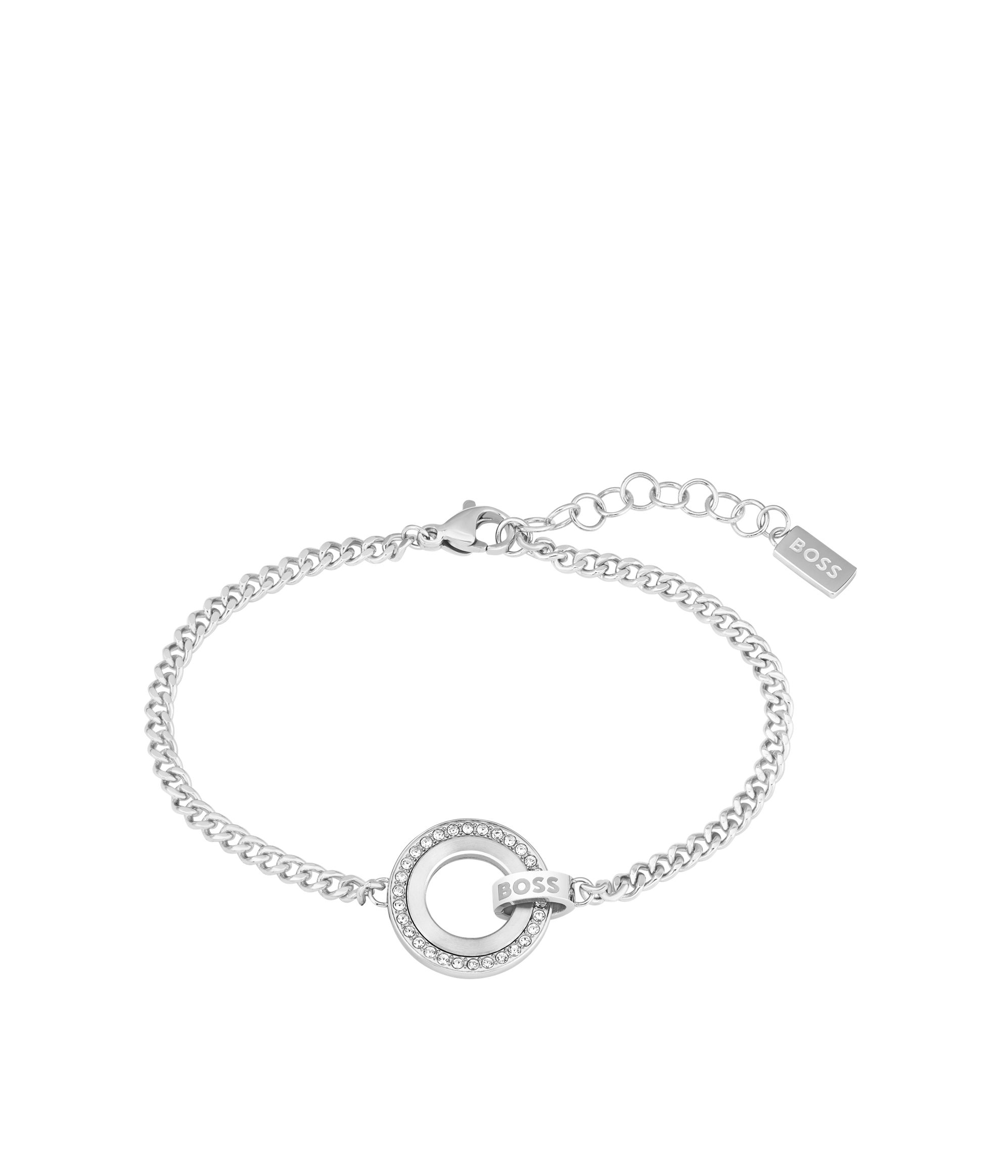 Gliederarmband mit Kristallring und Logo-Glied