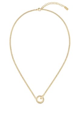 Gold-tone necklace with crystal-set pendant, Gold tone