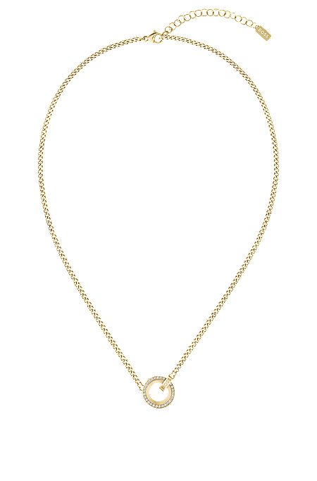 Gold-tone necklace with crystal-set pendant, Gold