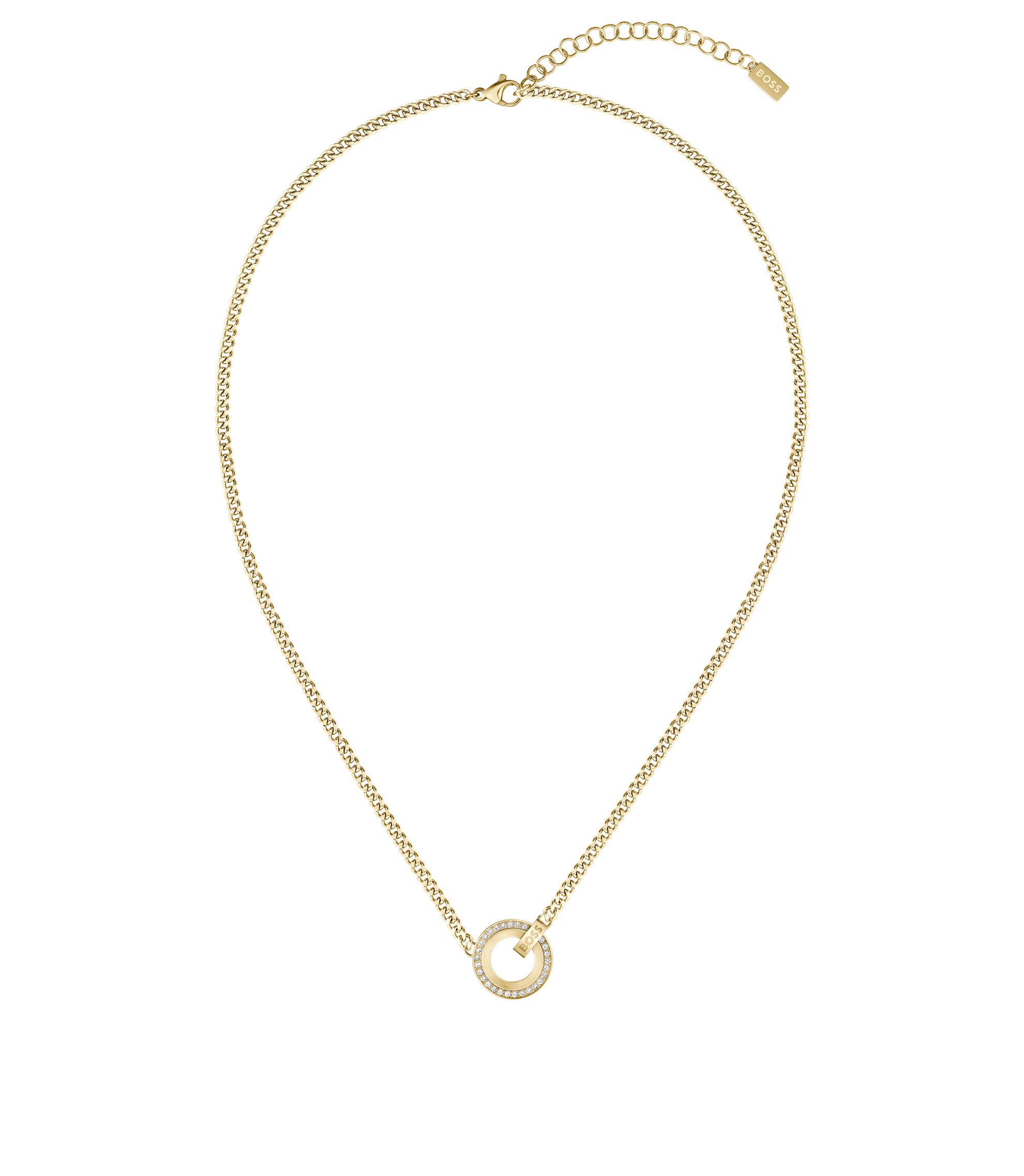 Goldfarbene Halskette mit kristallbesetztem Anhänger