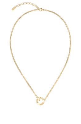 Gold-tone necklace with crystal-set pendant, Gold tone