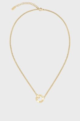 Gold-tone necklace with crystal-set pendant, Gold tone