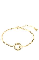 Bracelet chaîne doré avec anneau serti de strass, Or
