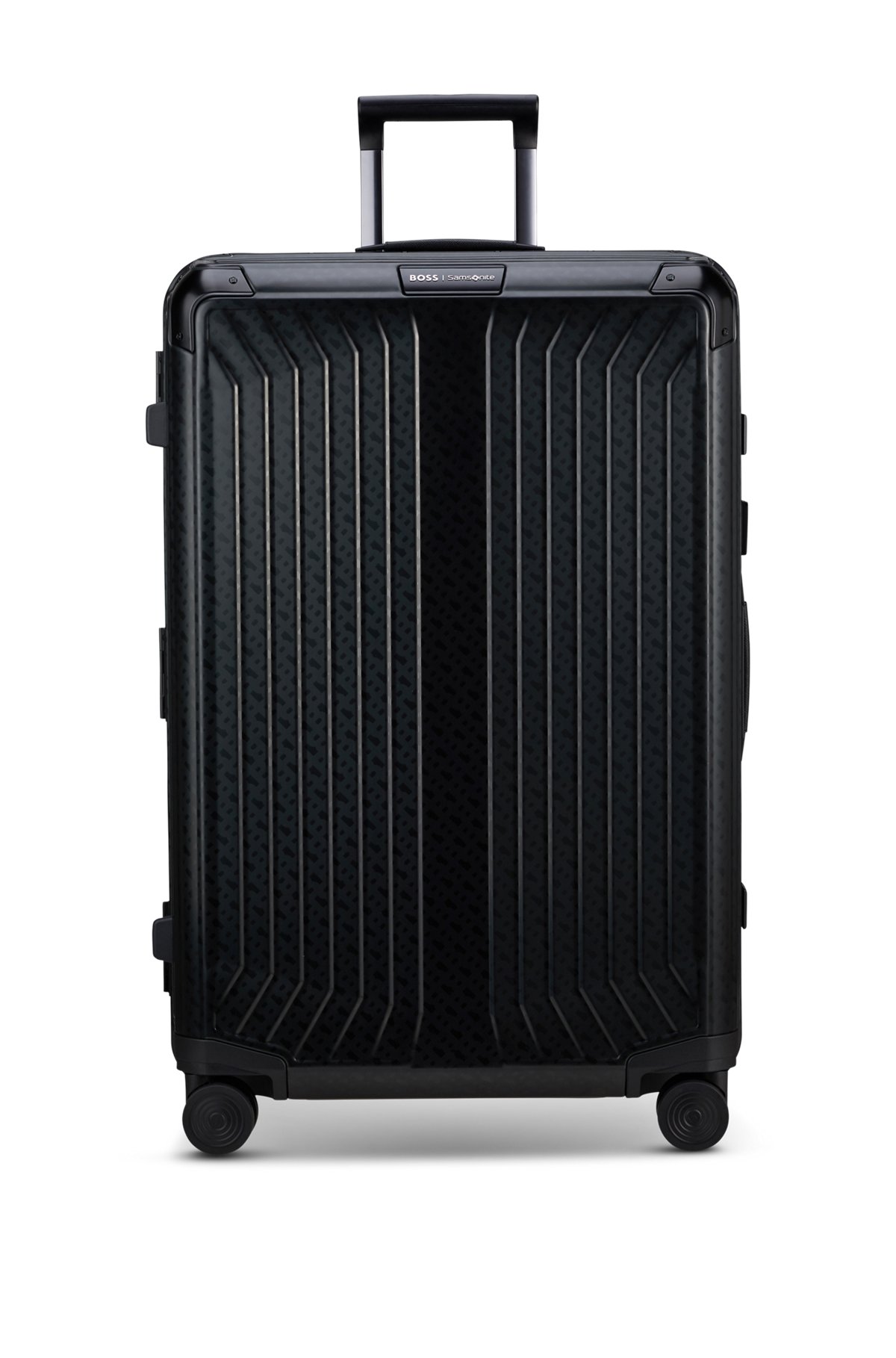 BOSS | Samsonite Koffer aus eloxiertem Aluminium mit Monogrammen, Schwarz