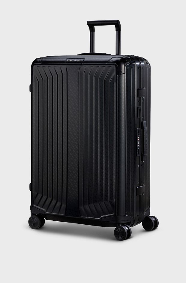BOSS | Samsonite anodised-aluminium check-in suitcase with monograms, Black