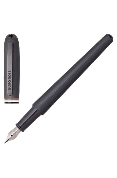 Brushed fountain pen with signature-stripe midring, Dark Grey