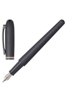 Brushed fountain pen with signature-stripe midring, Dark Grey