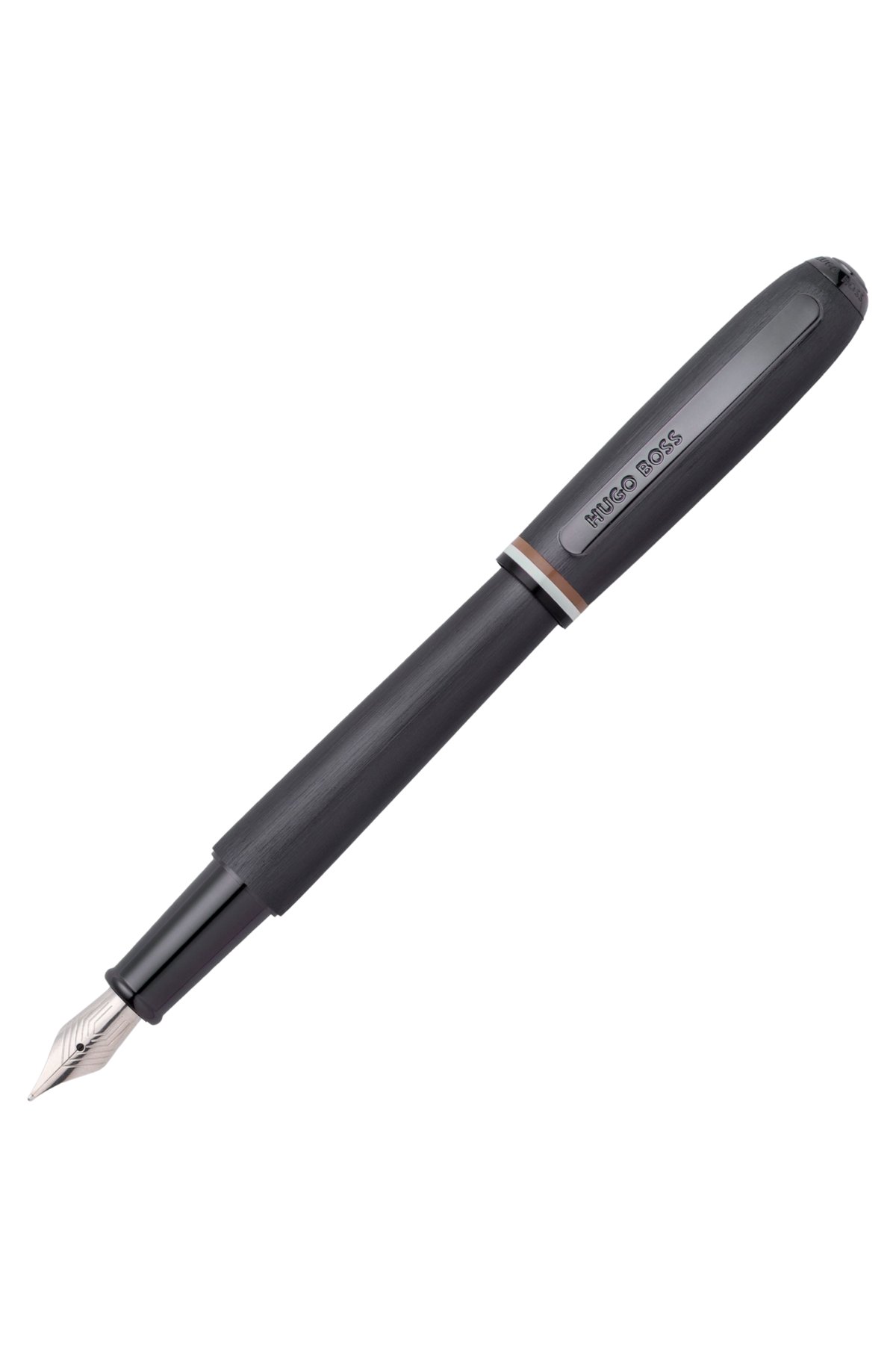 Brushed fountain pen with signature-stripe midring, Dark Grey
