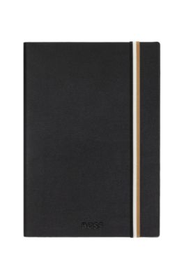 Black A5 notebook and brass fountain pen set, Black