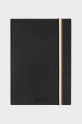 Black A5 notebook and brass fountain pen set, Black