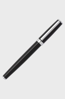 Black A5 notebook and brass fountain pen set, Black