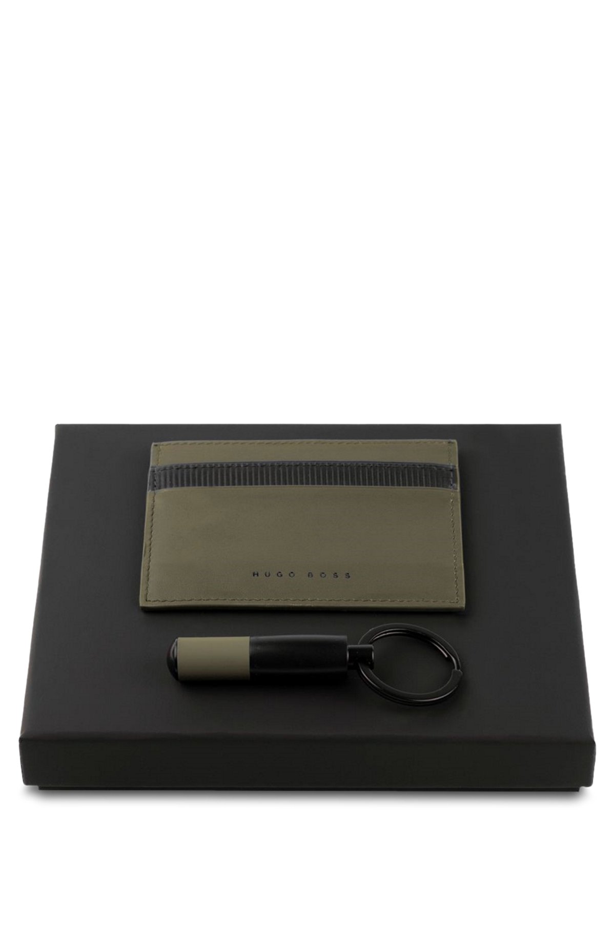 Gift-boxed card holder and key ring set, Khaki