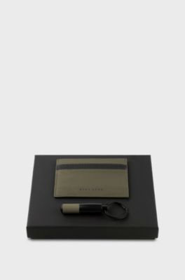 Gift-boxed card holder and key ring set, Khaki