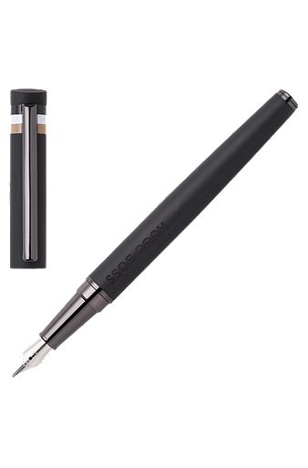 Black logo-detail fountain pen with signature-stripe cap, Black