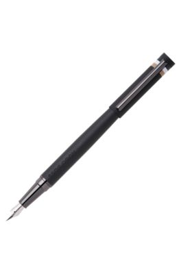 Black logo-detail fountain pen with signature-stripe cap, Black