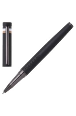 Black logo-detail rollerball pen with signature-stripe cap, Black