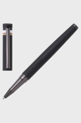 Black logo-detail rollerball pen with signature-stripe cap, Black