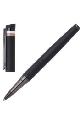 Black logo-detail rollerball pen with signature-stripe cap, Black