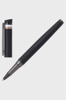 Black logo-detail rollerball pen with signature-stripe cap, Black