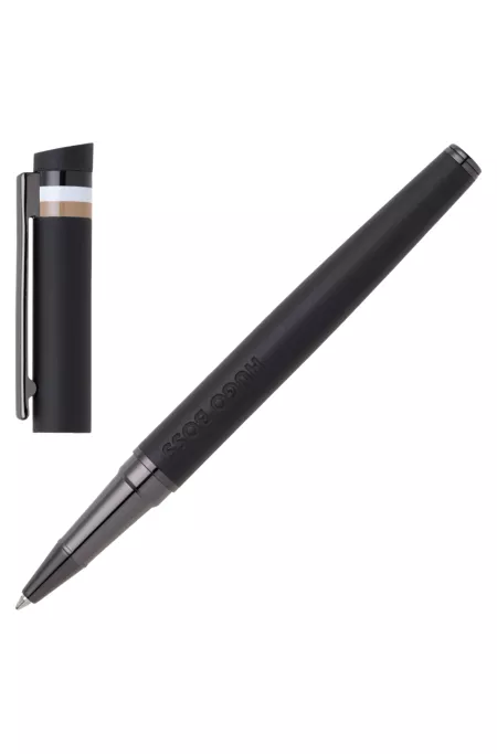Black logo-detail rollerball pen with signature-stripe cap