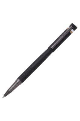 Black logo-detail rollerball pen with signature-stripe cap, Black