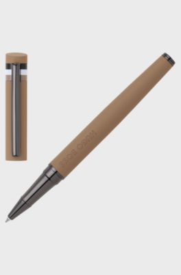 Stylo-roller camel &agrave; logo avec capuchon &agrave; rayures embl&eacute;matiques, Marron