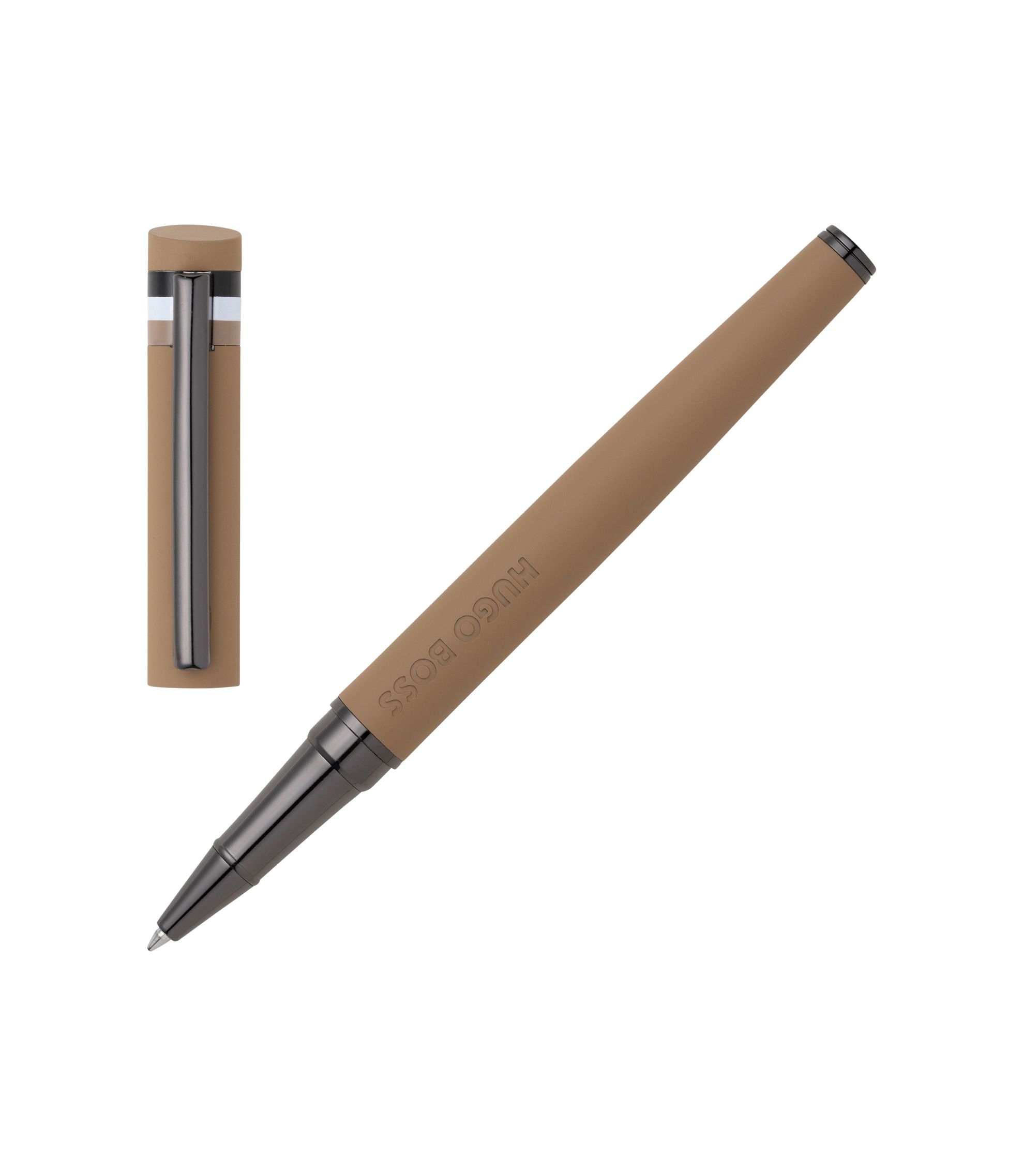 Camelfarbener Tintenroller mit Logo-Detail und Signature-Streifen an der Kappe