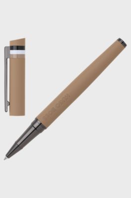 Stylo-roller camel &agrave; logo avec capuchon &agrave; rayures embl&eacute;matiques, Marron