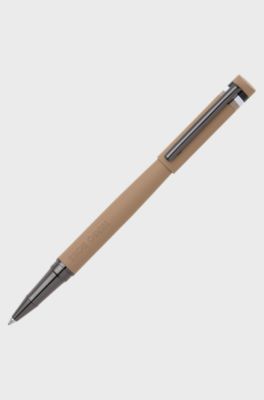 Stylo-roller camel &agrave; logo avec capuchon &agrave; rayures embl&eacute;matiques, Marron