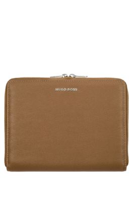Camel A5 conference folder in pebble-textured faux leather, Brown