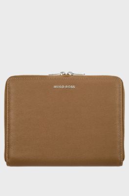 Camel A5 conference folder in pebble-textured faux leather, Brown