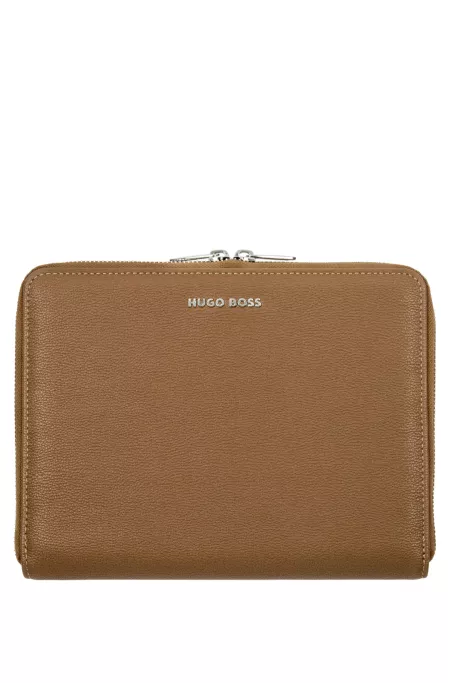 Camel A5 conference folder in pebble-textured faux leather