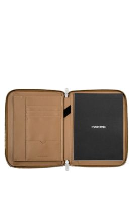 Camel A5 conference folder in pebble-textured faux leather, Brown