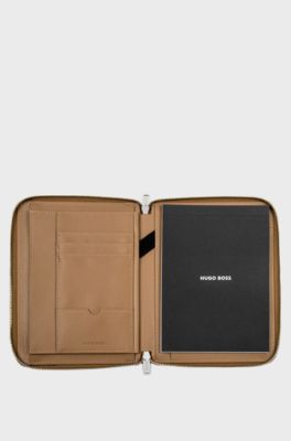Camel A5 conference folder in pebble-textured faux leather, Brown