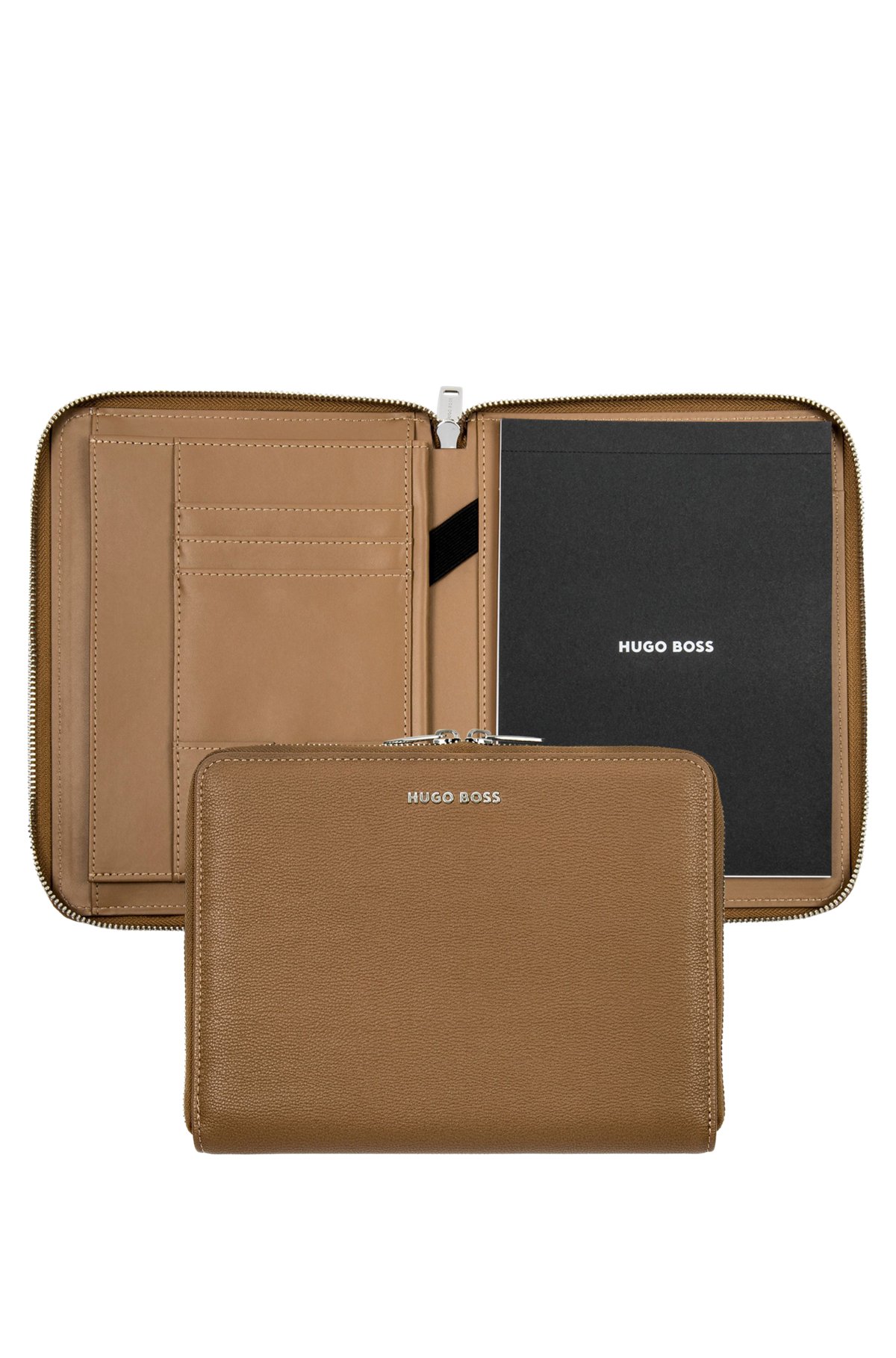 Camel A5 conference folder in pebble-textured faux leather, Brown