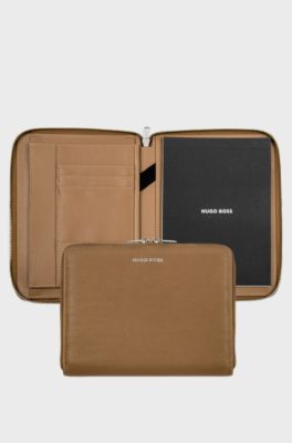 Camel A5 conference folder in pebble-textured faux leather, Brown