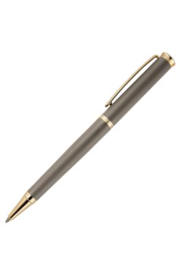 Taupe ballpoint pen with gold-tone accents, Grey