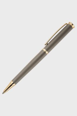 Taupe ballpoint pen with gold-tone accents, Grey