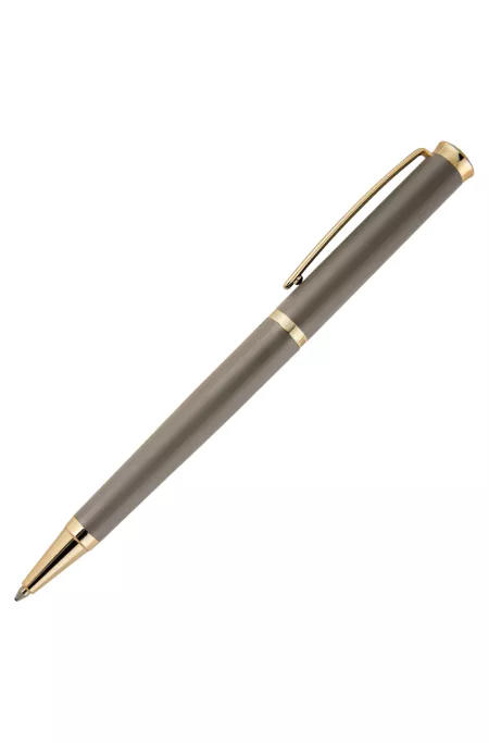 Taupe ballpoint pen with gold-tone accents
