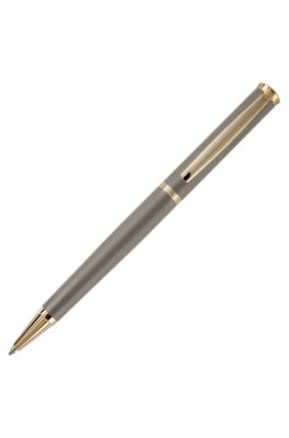 Taupe ballpoint pen with gold-tone accents, Grey