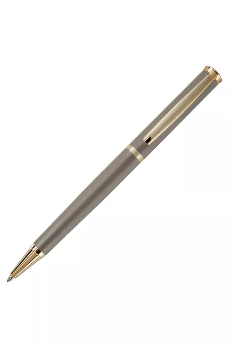 Taupe ballpoint pen with gold-tone accents
