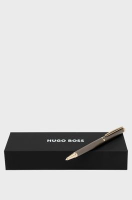Taupe ballpoint pen with gold-tone accents, Grey