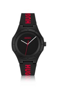 HUGO Matte black watch with branded silicone strap