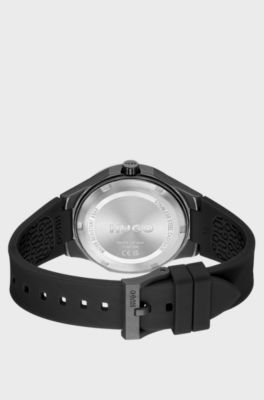 Matte-black watch with branded silicone strap, Black