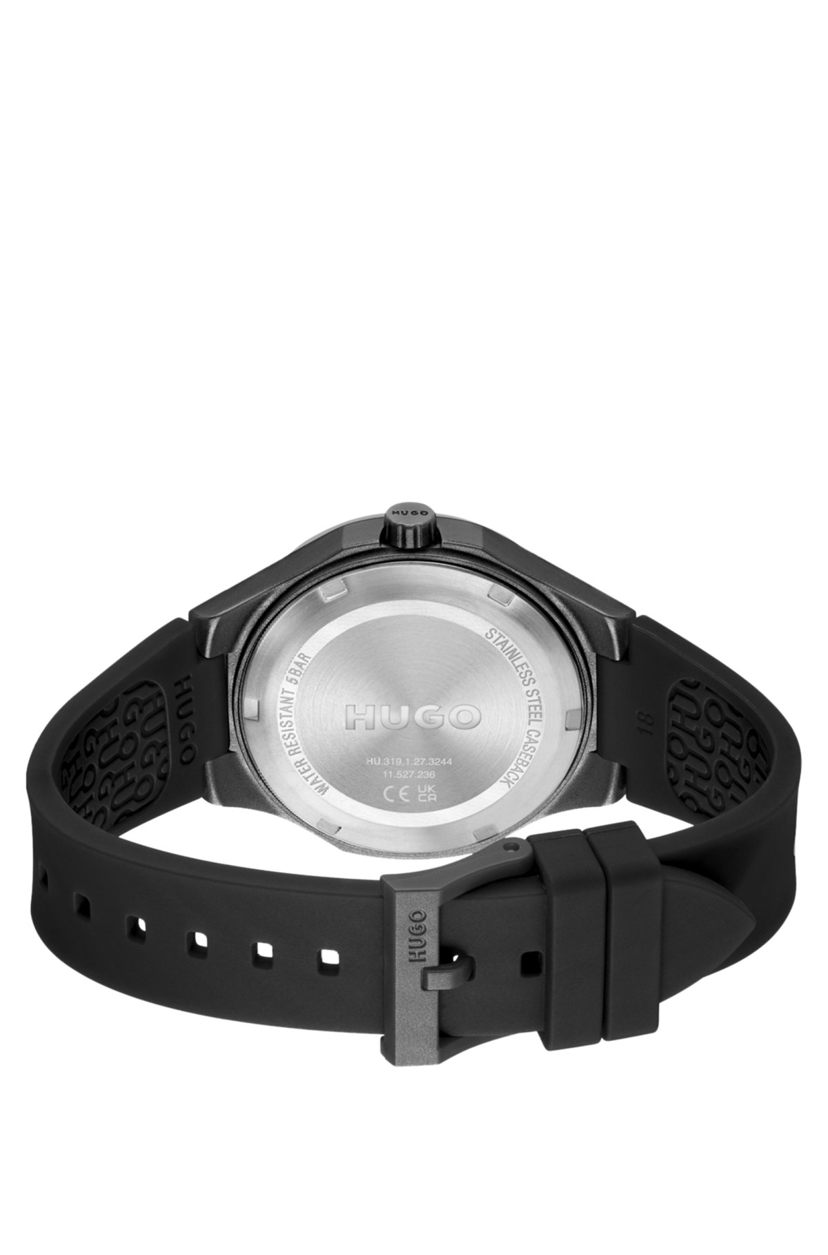 Matte-black watch with branded silicone strap, Black