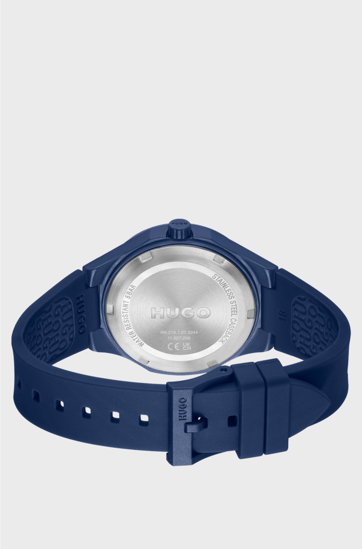 Matte-blue watch with branded silicone strap, Blue